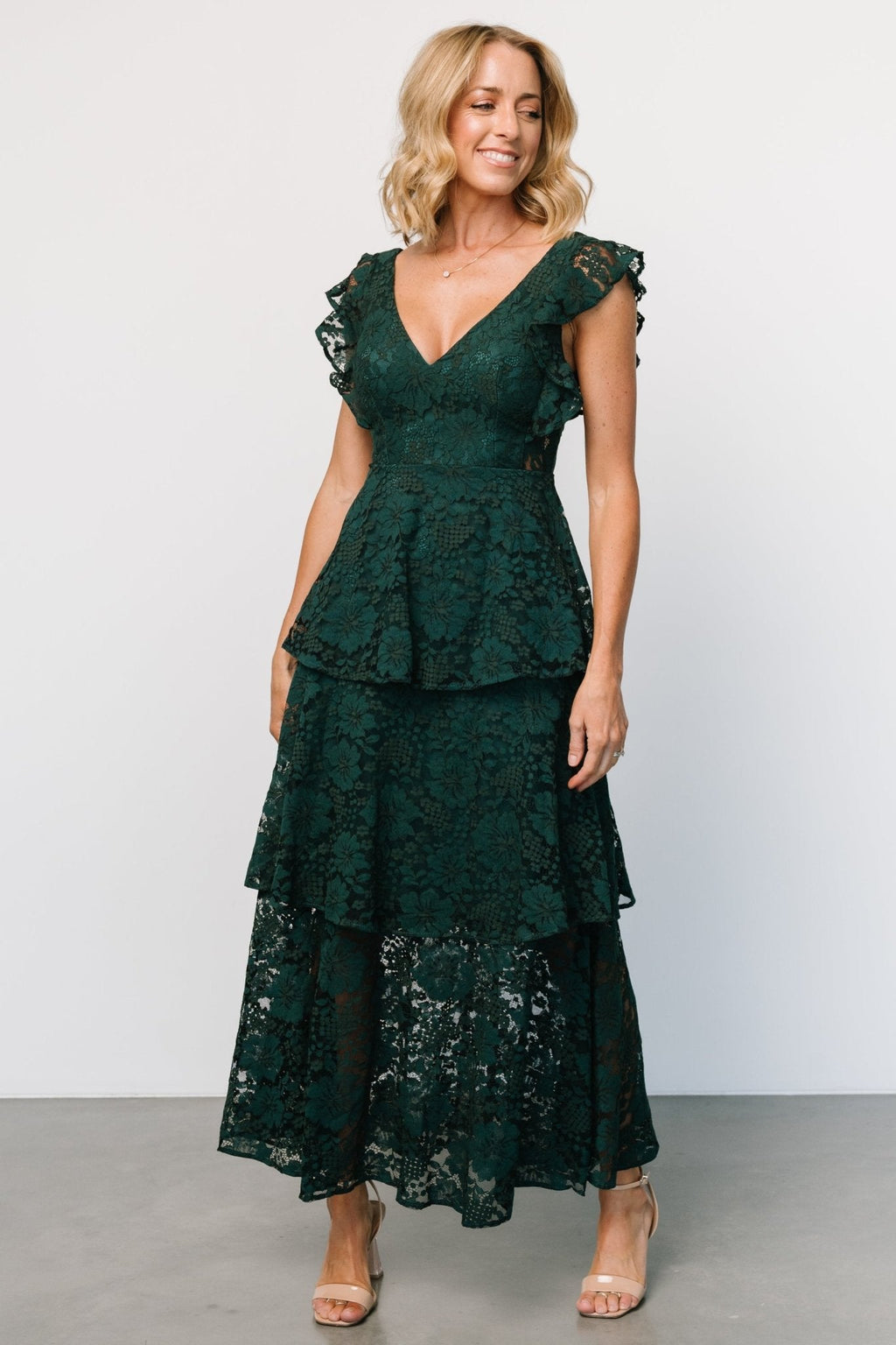 Margot Lace Tiered Maxi Dress | Deep Emerald