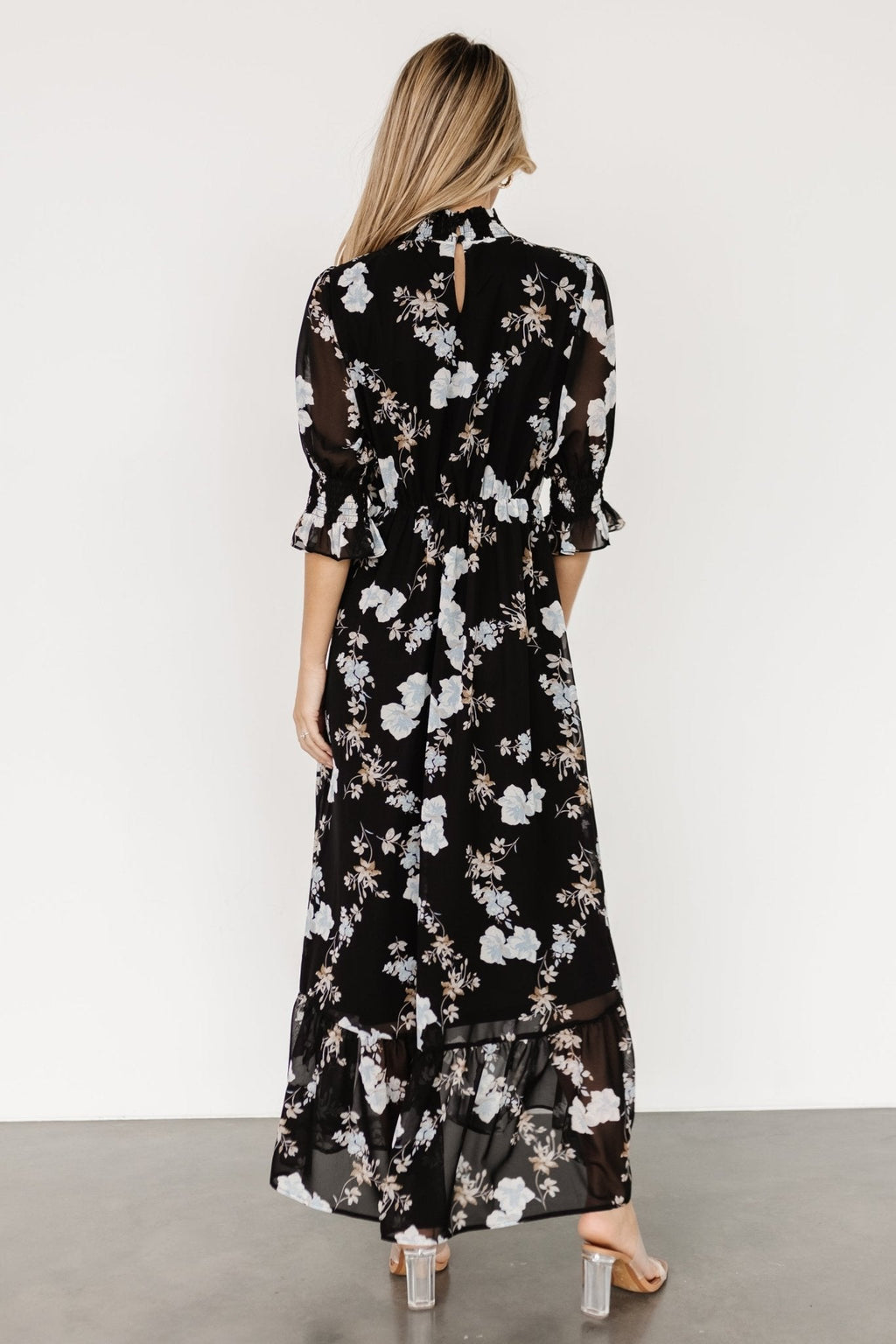 Marie Mock Neck Maxi Dress | Black Floral