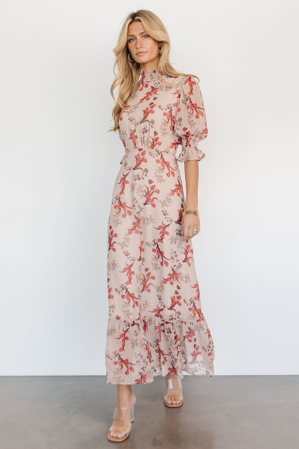 Marie Mock Neck Maxi Dress | Blush Floral