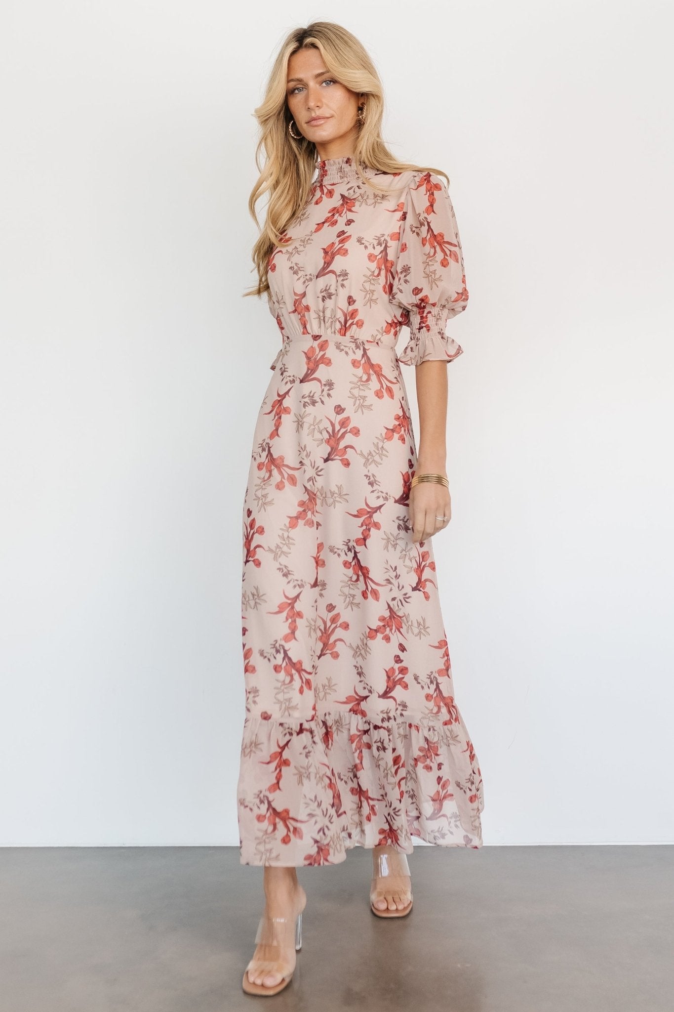 Marie Mock Neck Maxi Dress | Blush Floral
