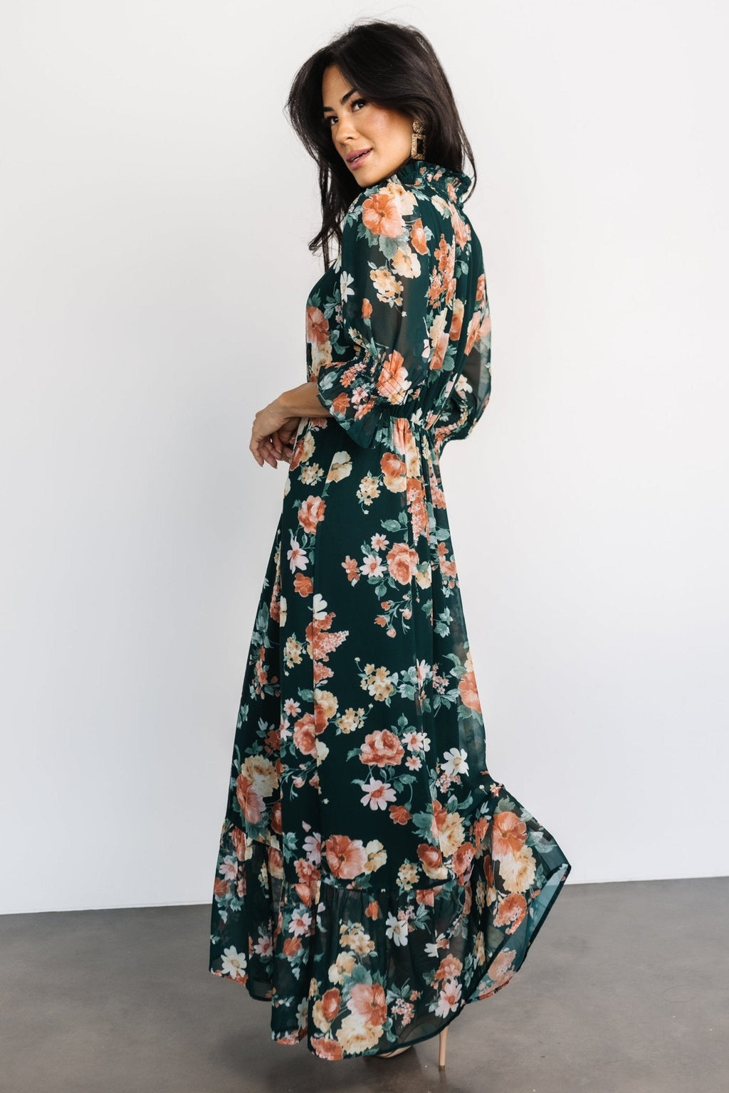 Marie Mock Neck Maxi Dress | Dark Green Floral