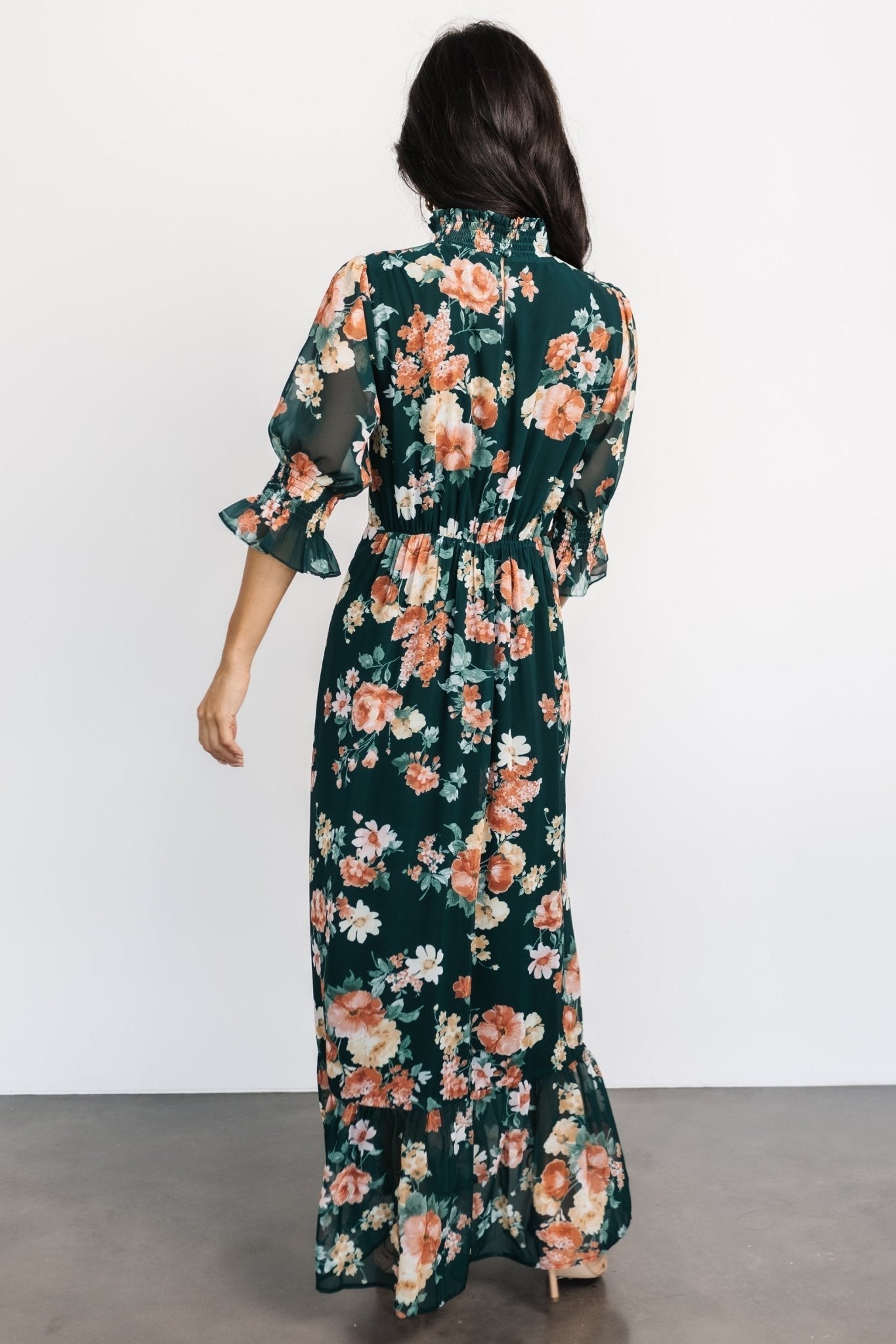 Marie Mock Neck Maxi Dress | Dark Green Floral