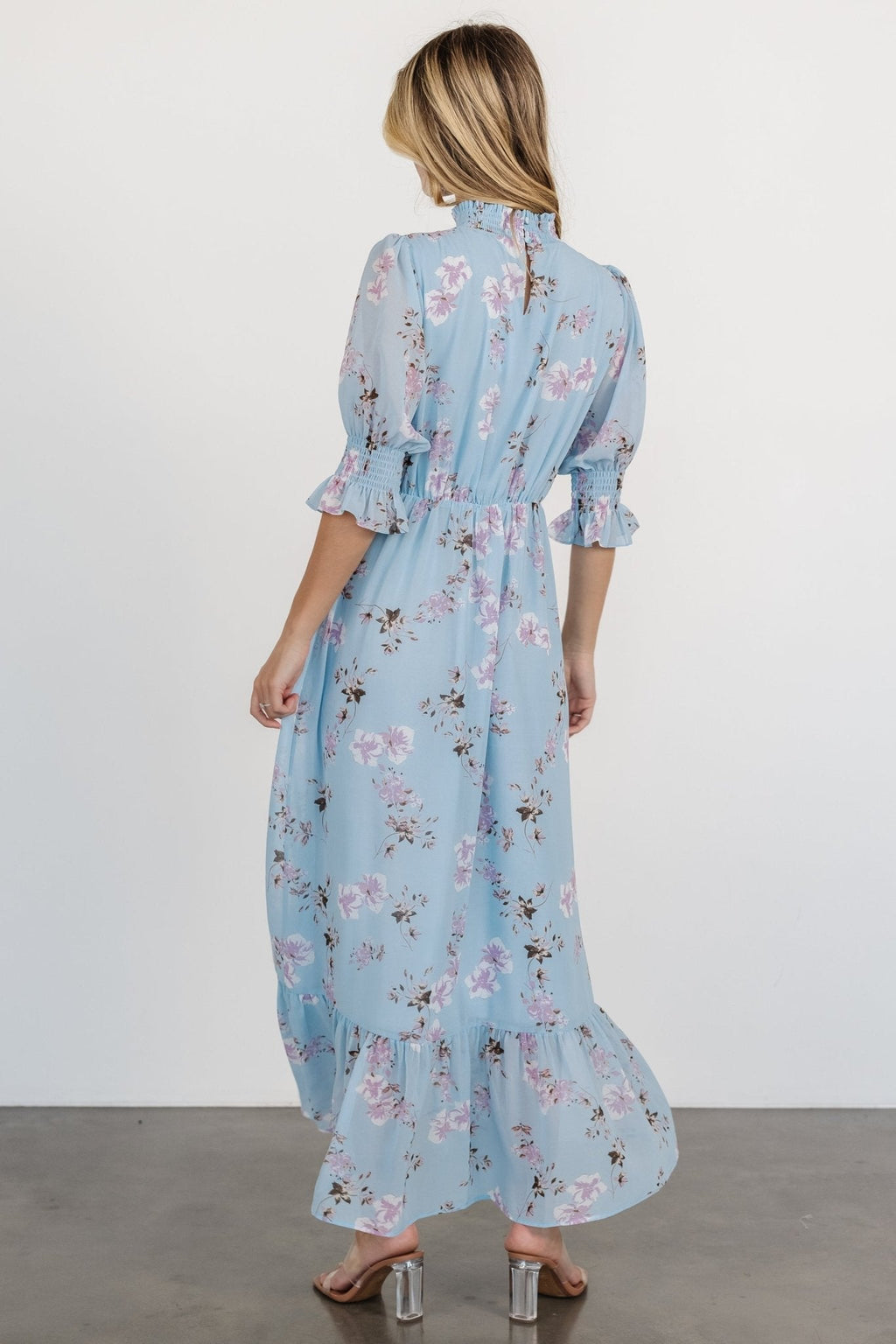 Marie Mock Neck Maxi Dress | Sky Blue Floral