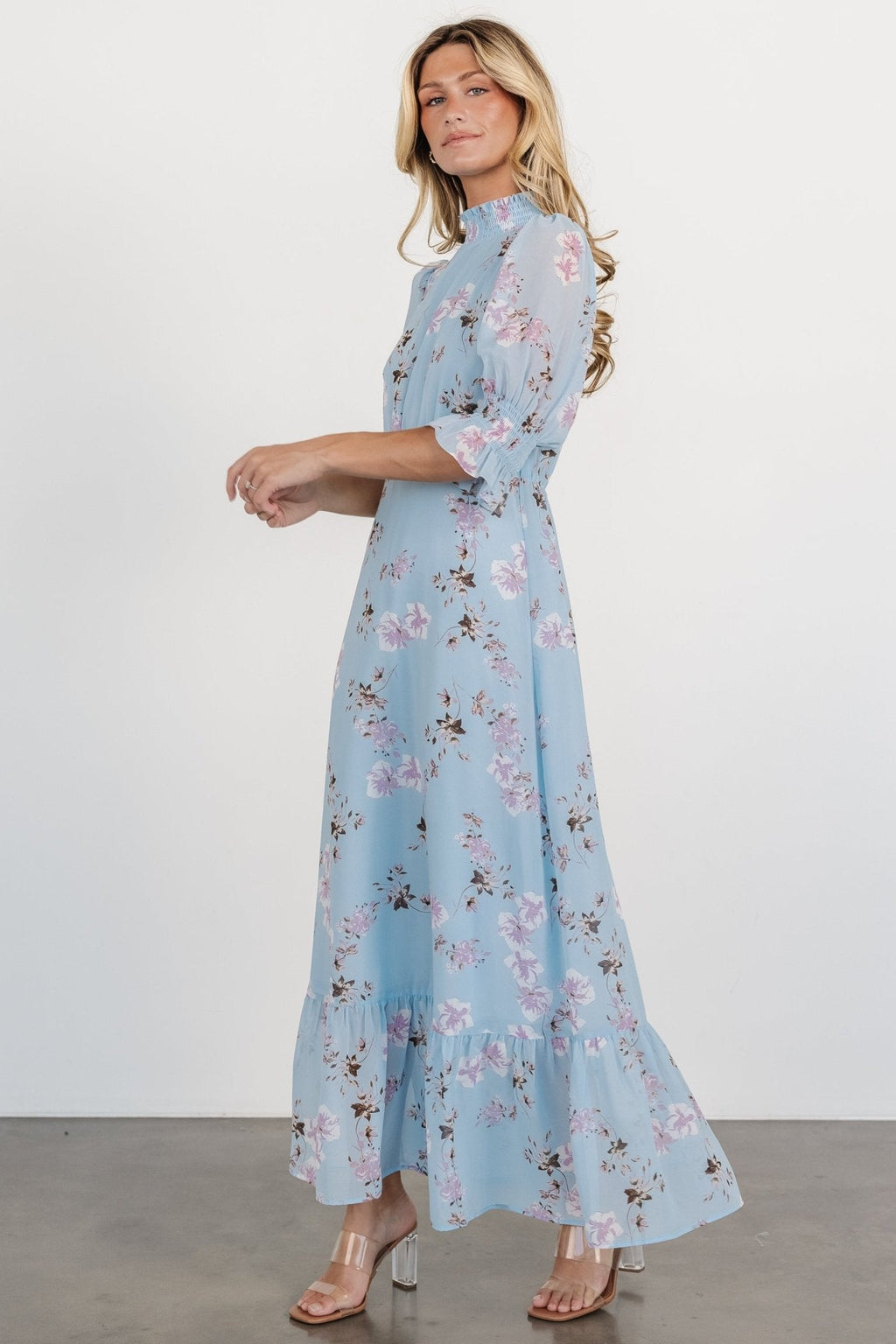 Marie Mock Neck Maxi Dress | Sky Blue Floral