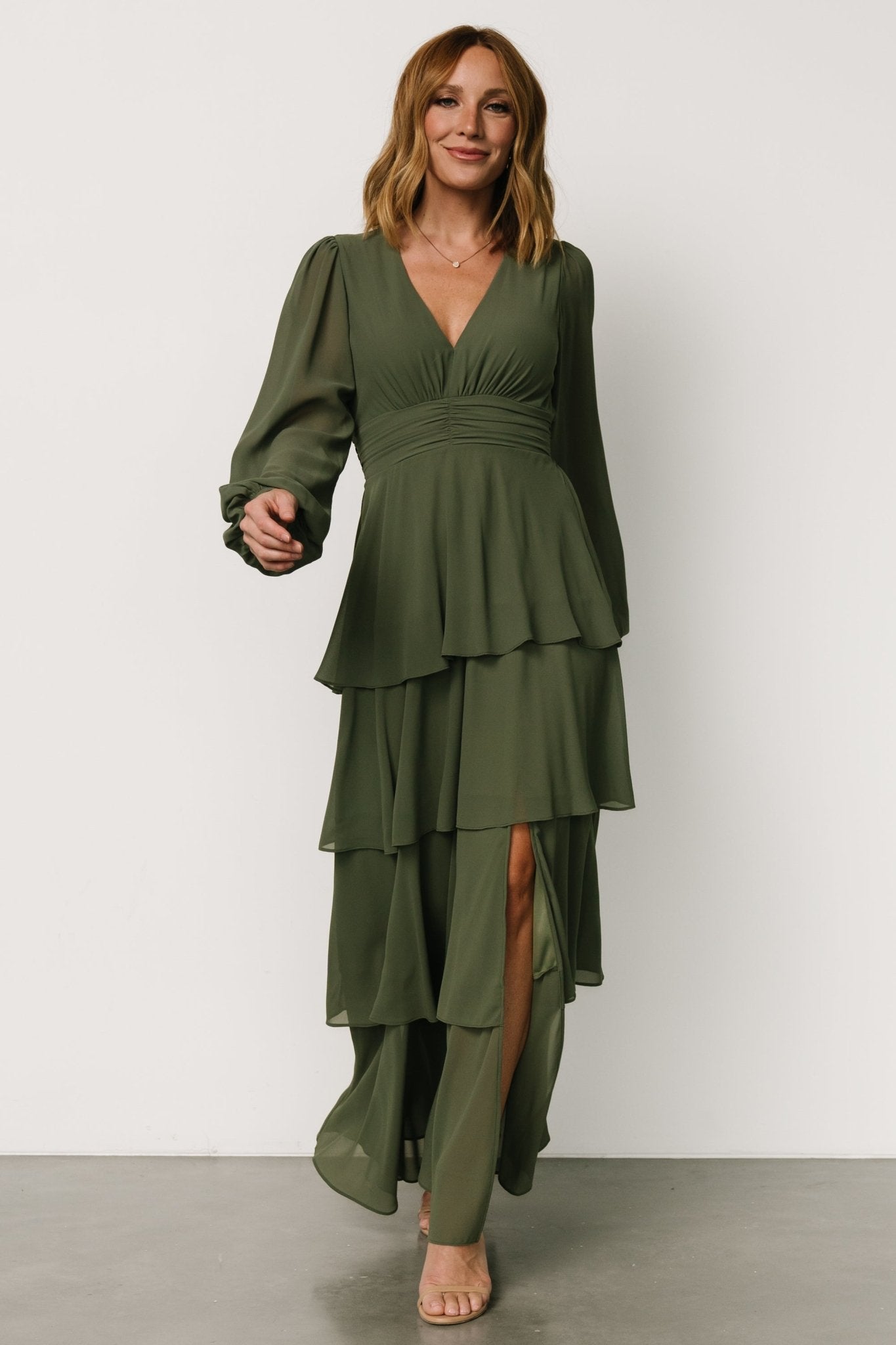 Mariella Tiered Maxi Dress | Dark Sage