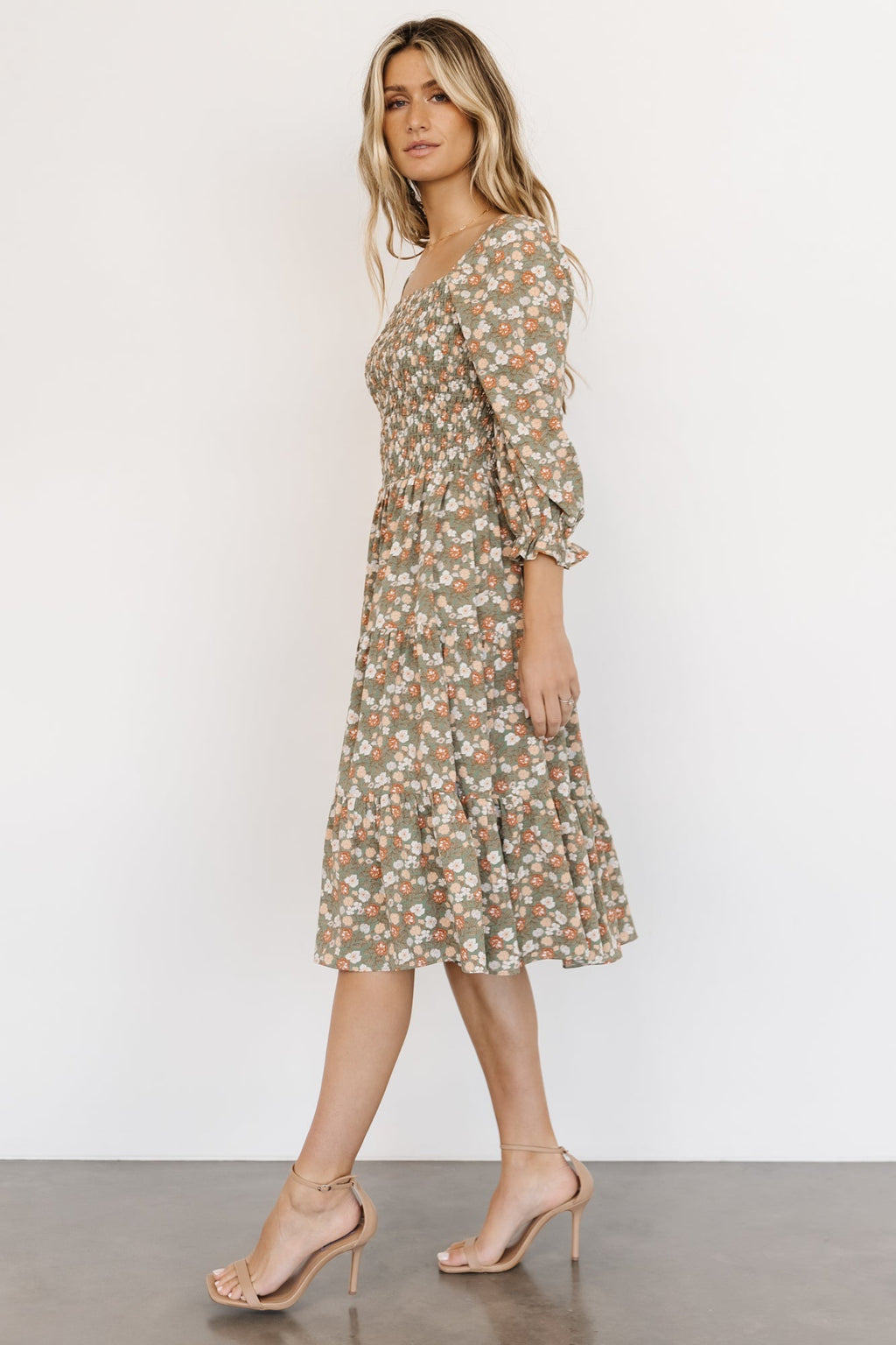 Marta Smocked Midi Dress | Dusty Olive Floral