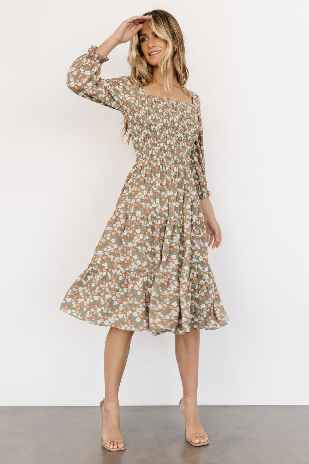 Marta Smocked Midi Dress | Dusty Olive Floral