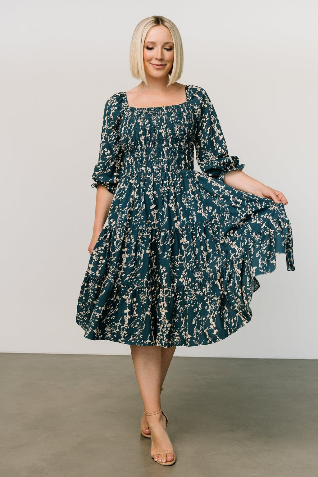 Marta Smocked Midi Dress | Topaz + Blush