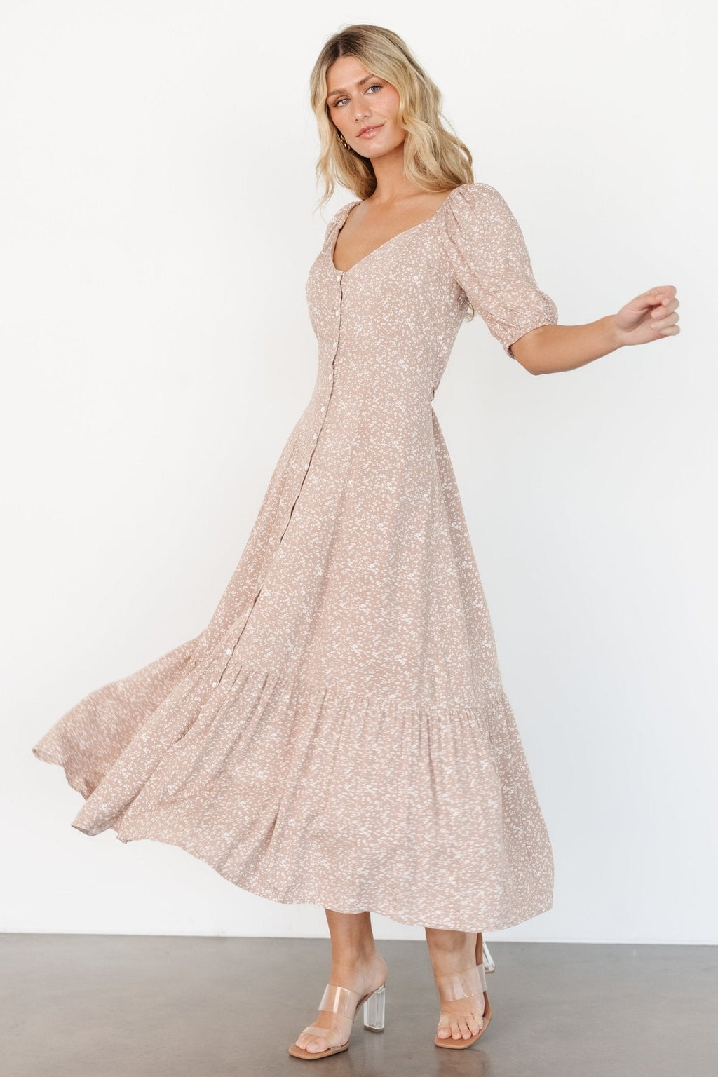 Mathilda Button Maxi Dress | Beige Floral