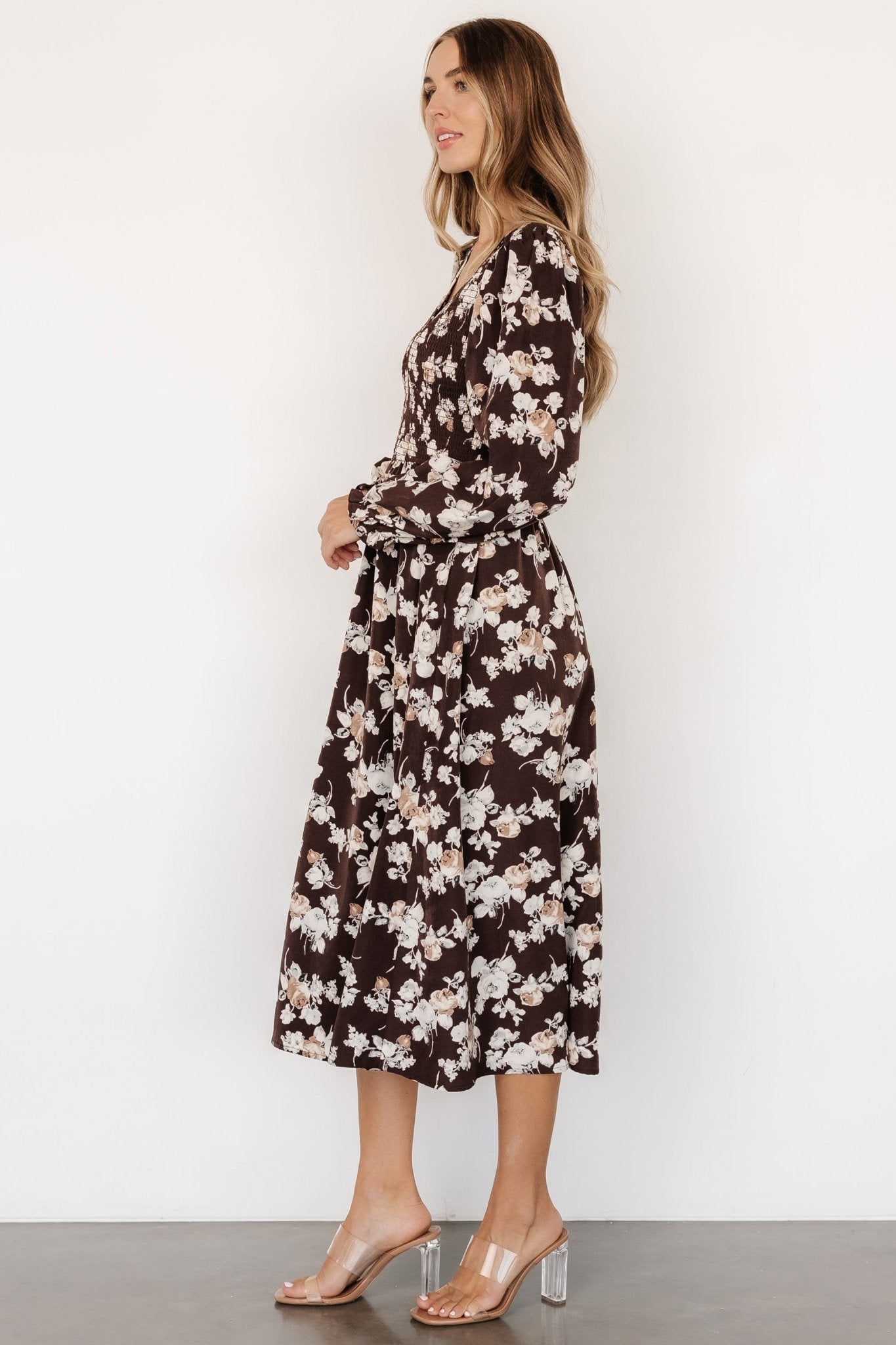 Matilda Smocked Midi Dress | Brown Floral