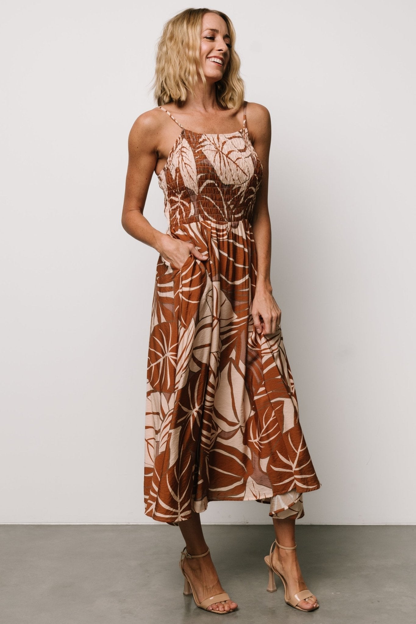 McKinley Smocked Dress | Cream + Camel Multi