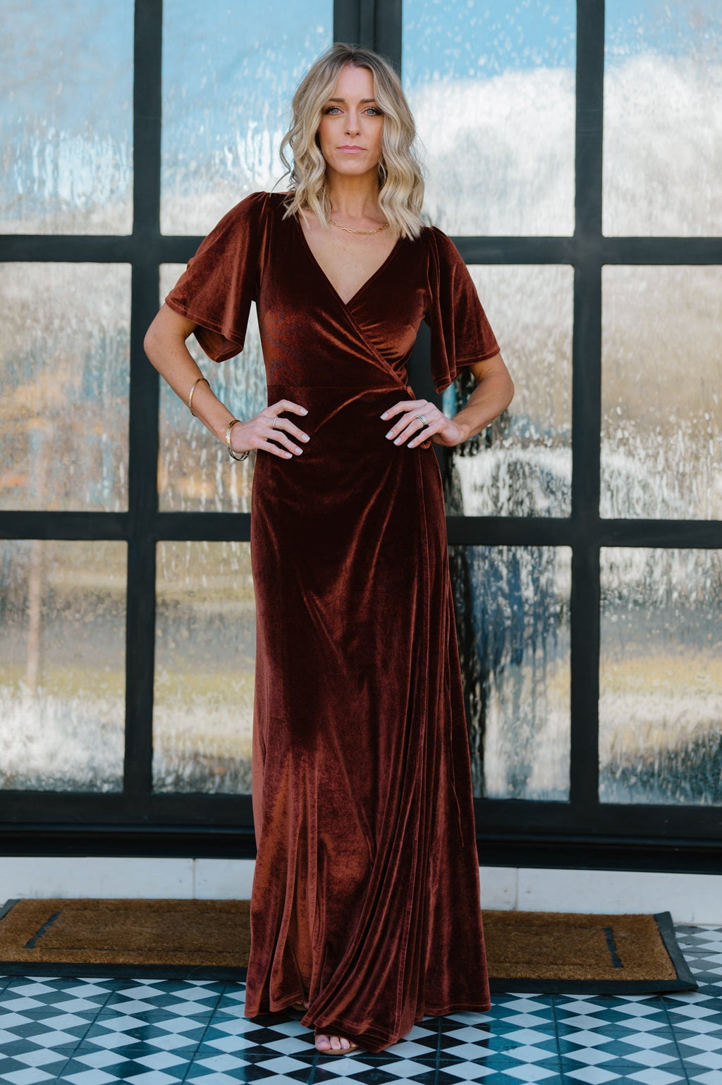Meghan Velvet Wrap Maxi Dress | Bronze