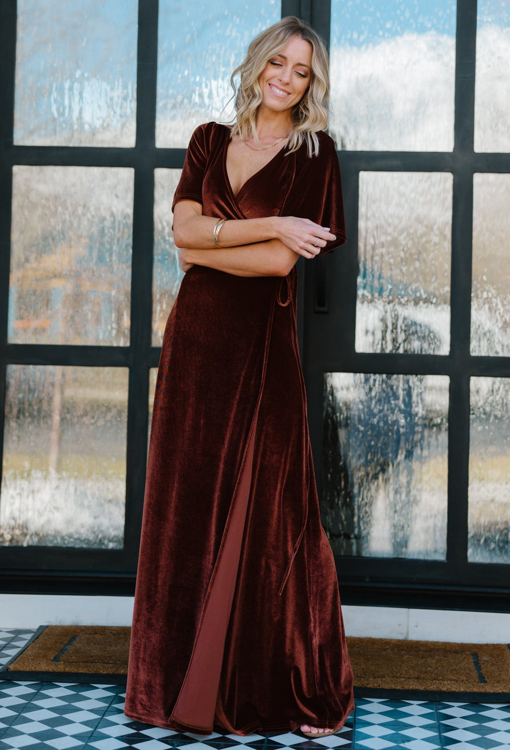 Meghan Velvet Wrap Maxi Dress | Bronze