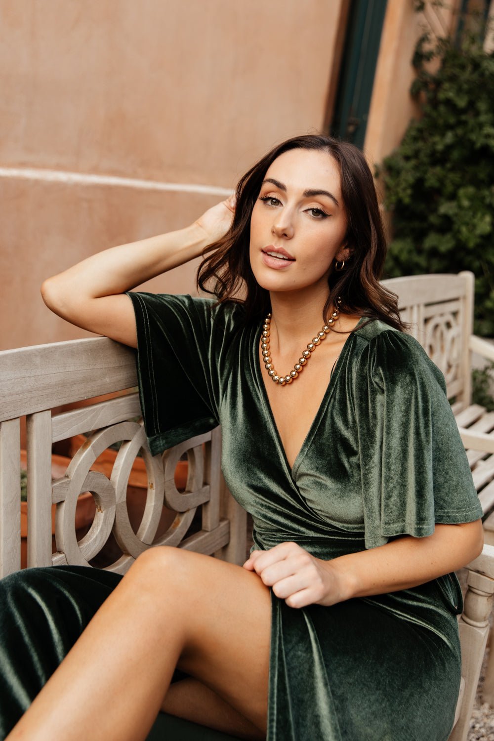 Meghan Velvet Wrap Maxi Dress | Deep Green