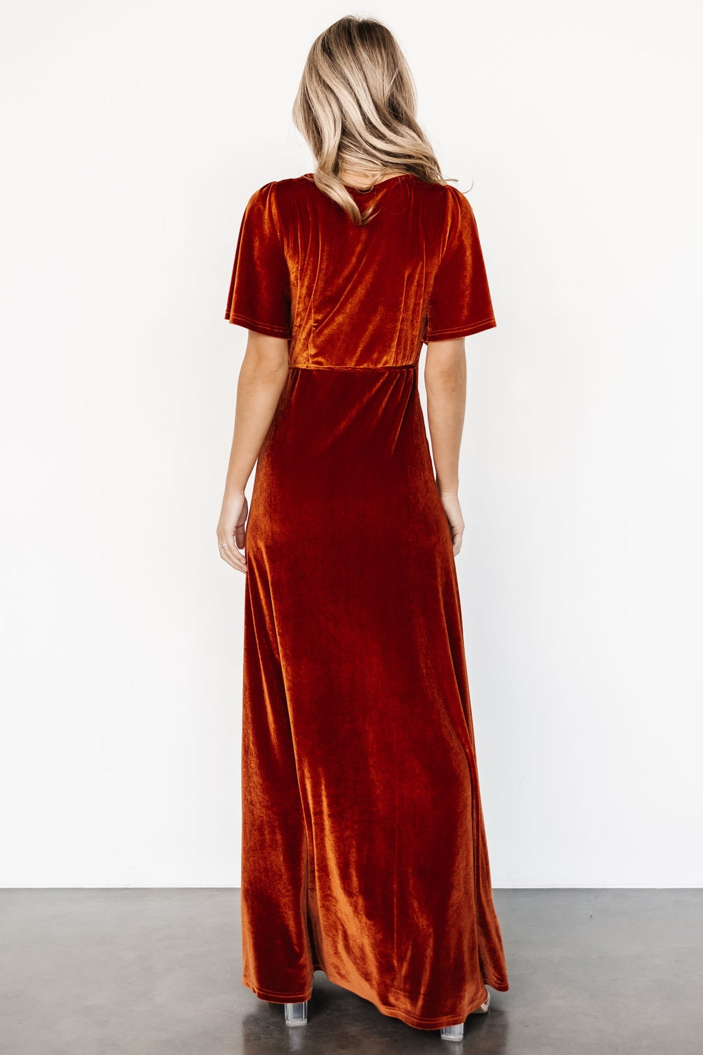 Meghan Velvet Wrap Maxi Dress | Rust