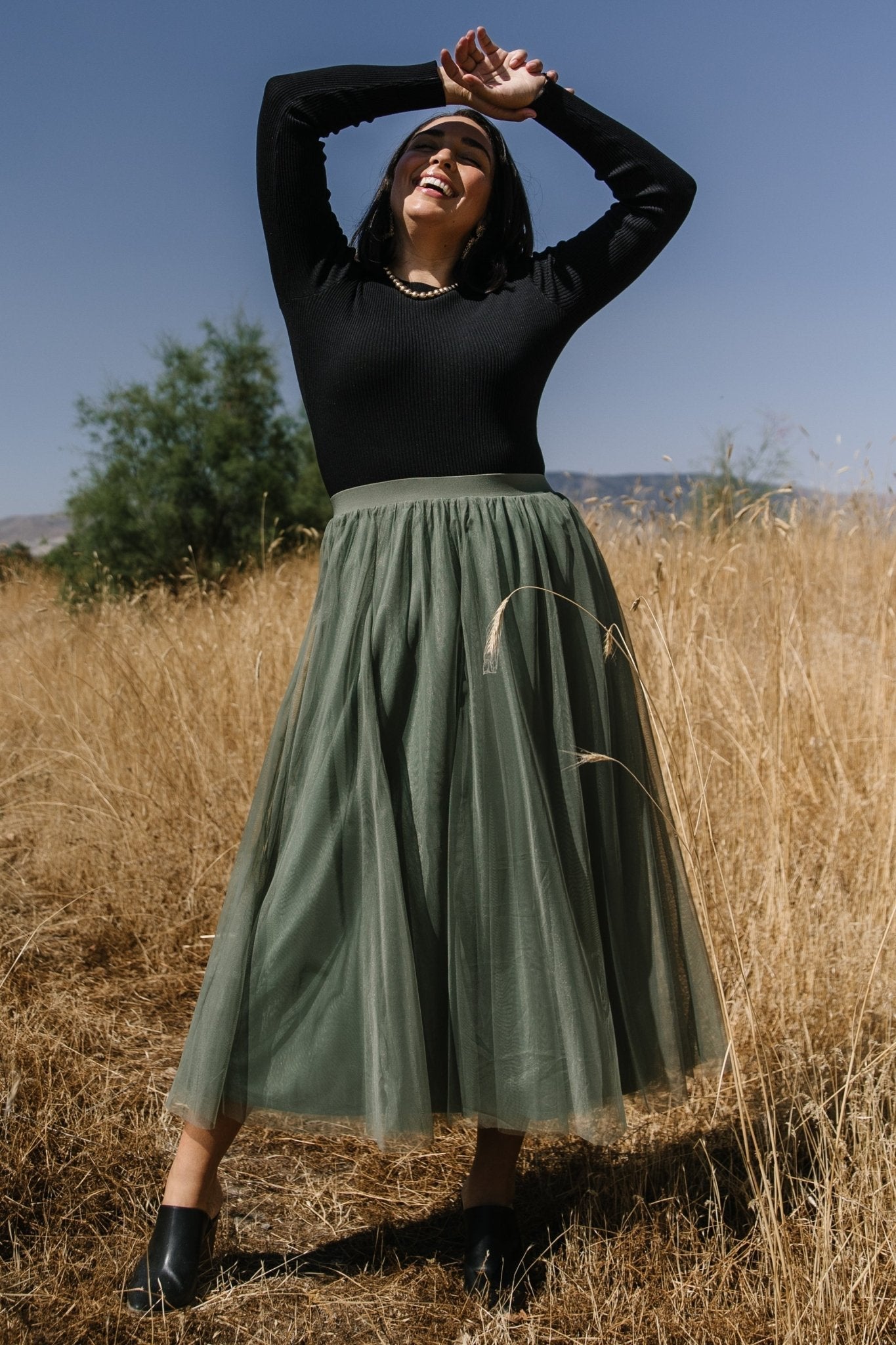Mila Tulle Skirt | Dark Sage