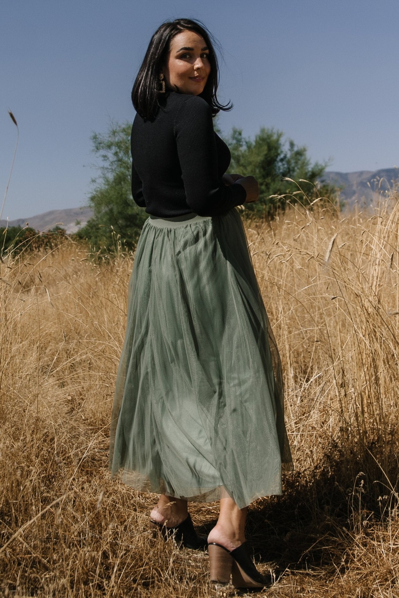 Mila Tulle Skirt | Dark Sage