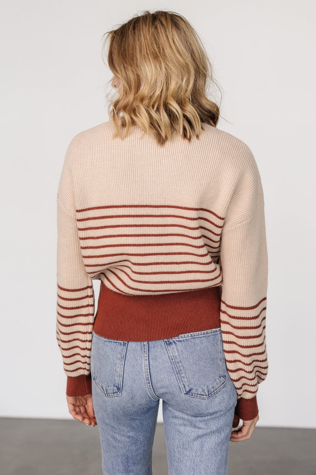 Miles Striped Sweater | Taupe + Marsala