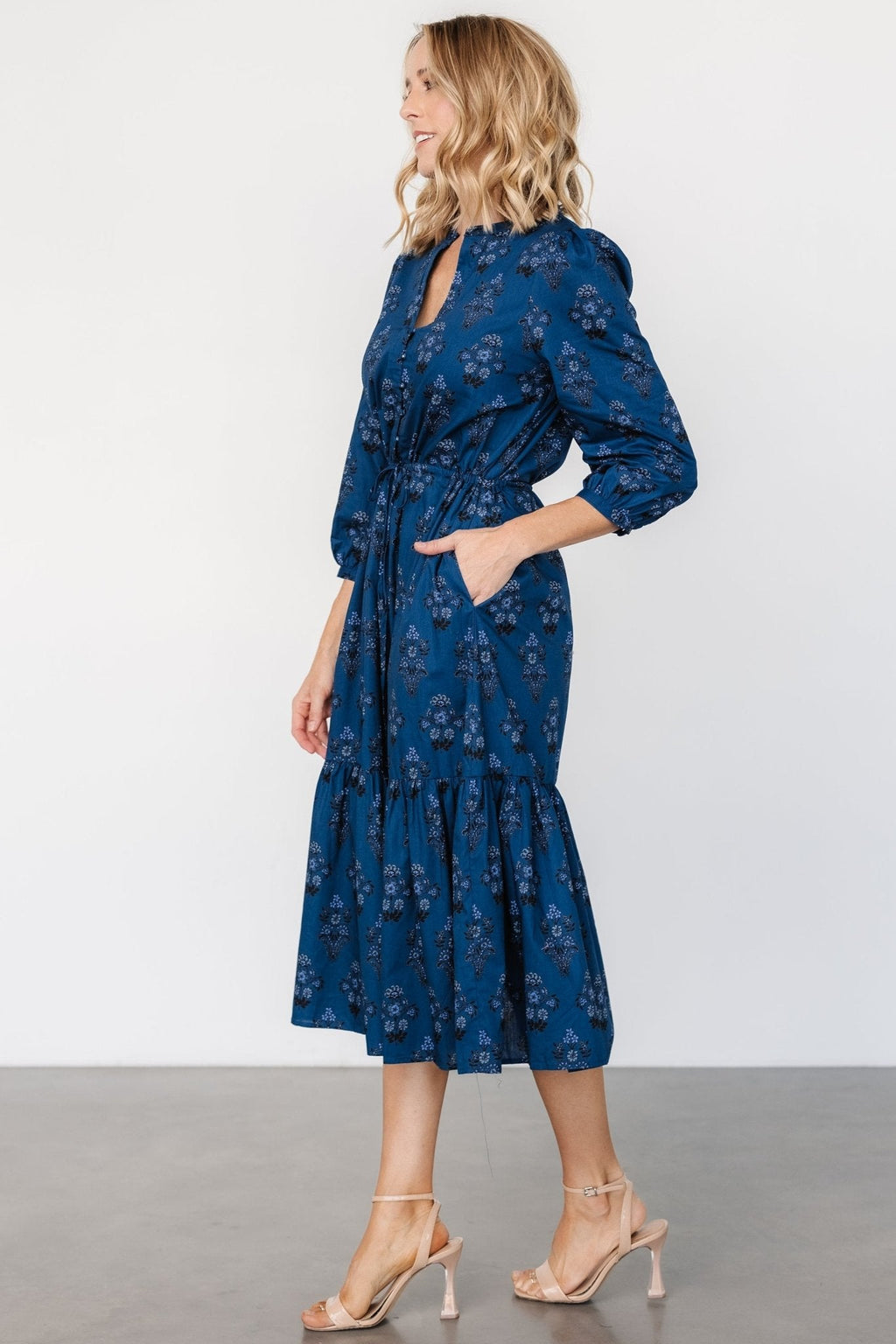 Mira Midi Dress | Deep Blue Print