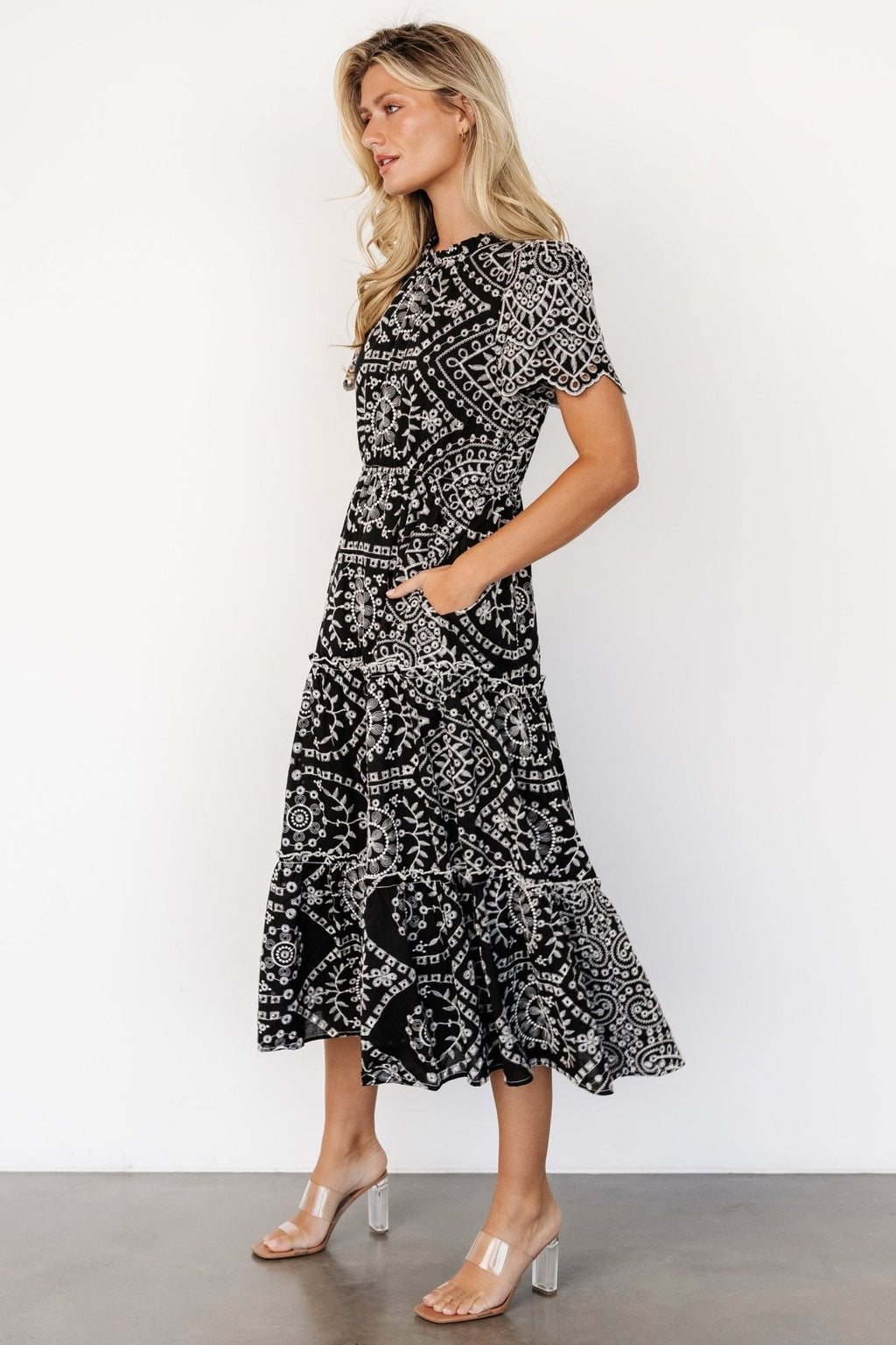 Mirabel Eyelet Midi Dress | Black + White