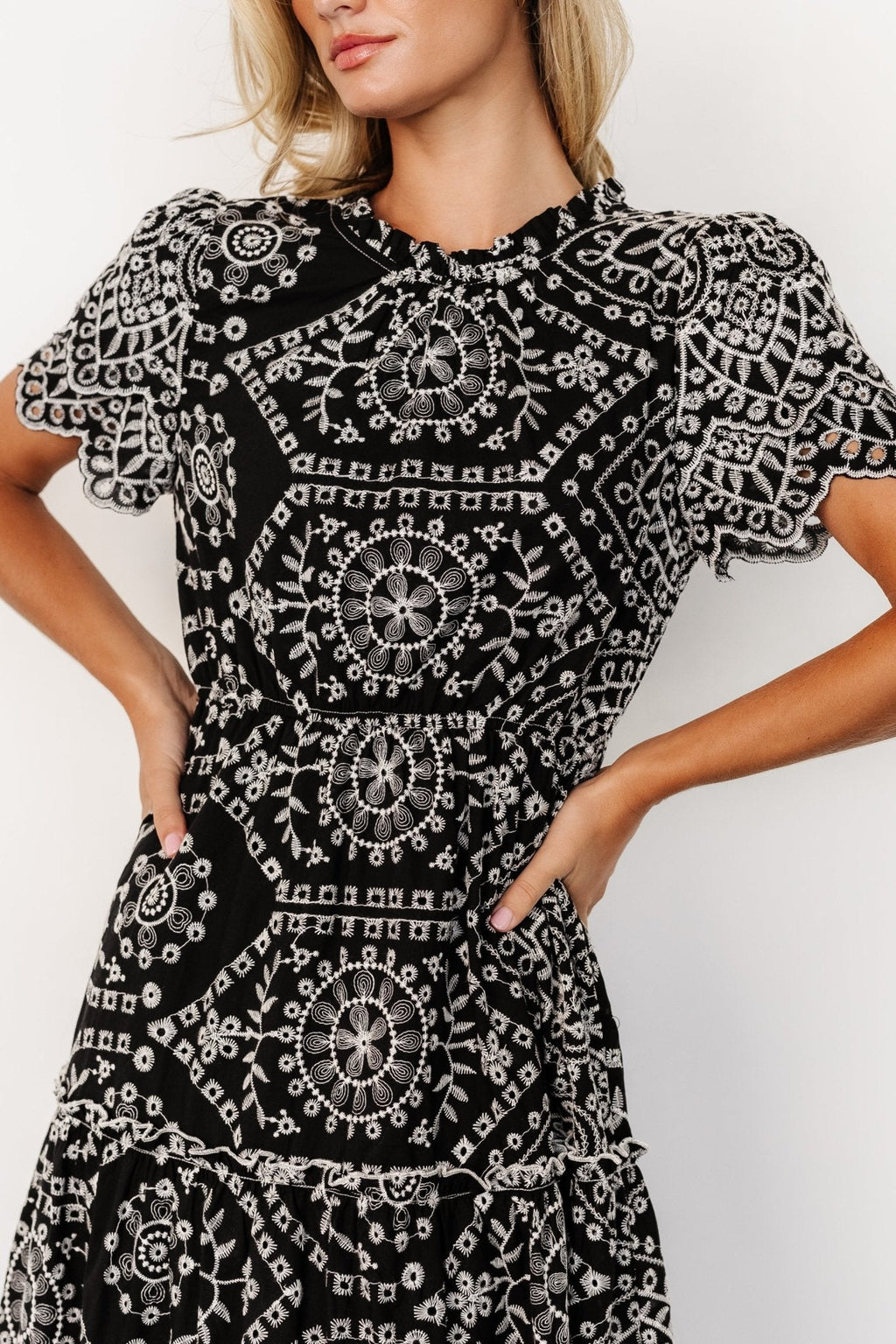 Mirabel Eyelet Midi Dress | Black + White