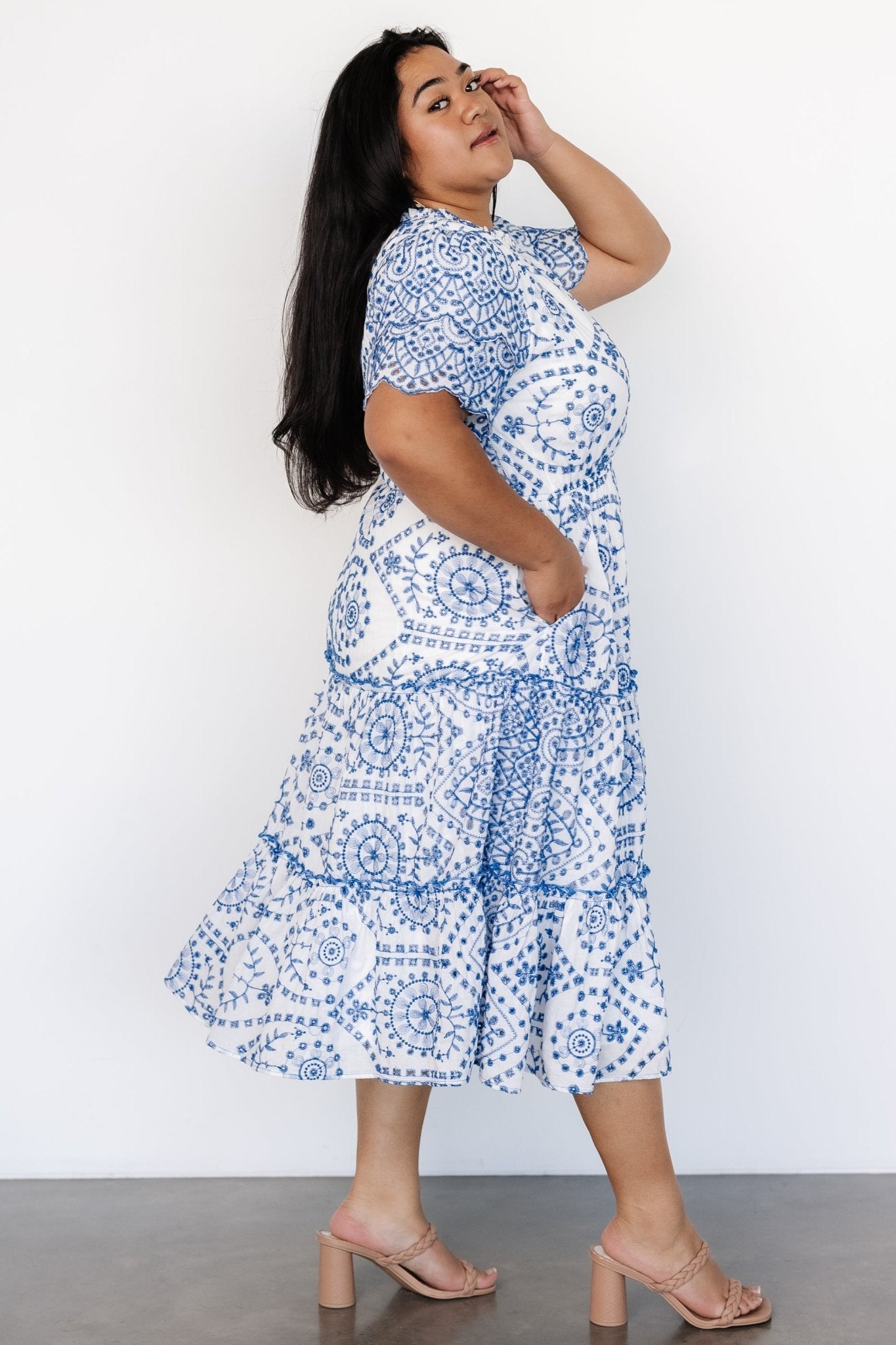 Mirabel Eyelet Midi Dress | White + Blue