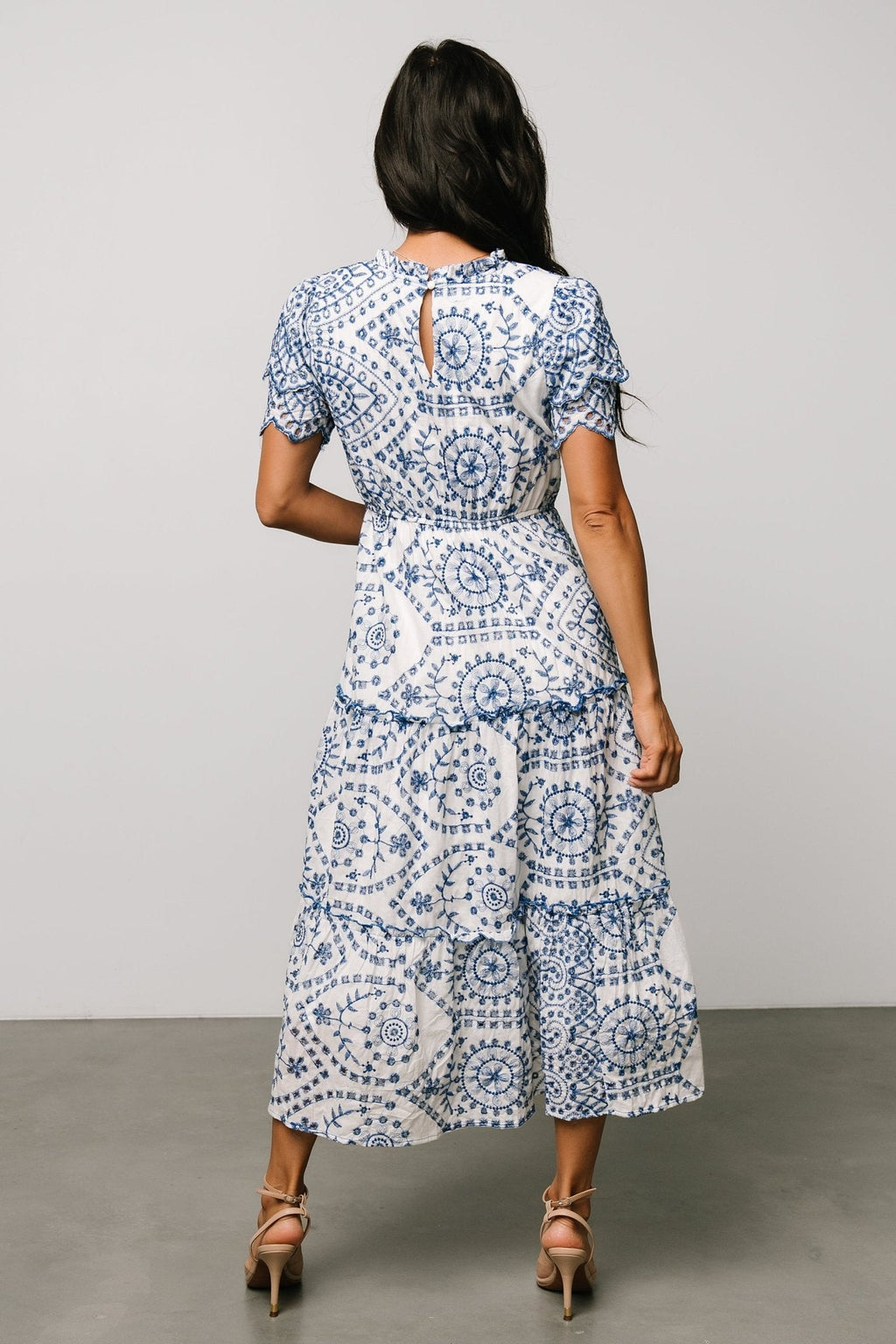 Mirabel Eyelet Midi Dress | White + Blue