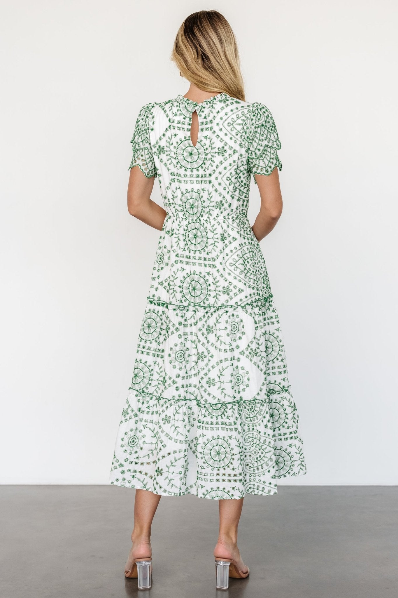 Mirabel Eyelet Midi Dress | White + Green