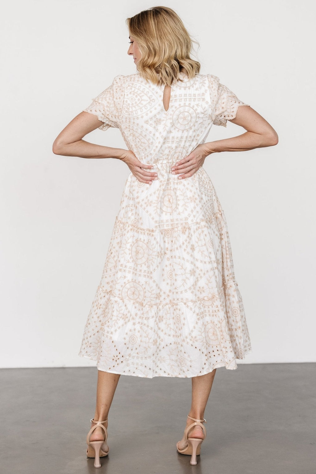 Mirabel Eyelet Midi Dress | White + Natural
