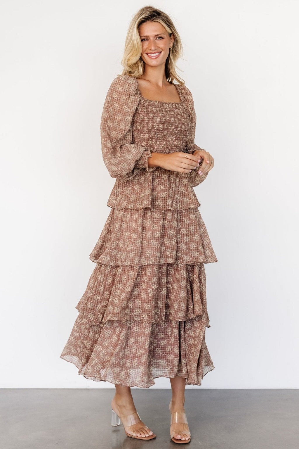 Miranda Tiered Maxi Dress | Latte Floral