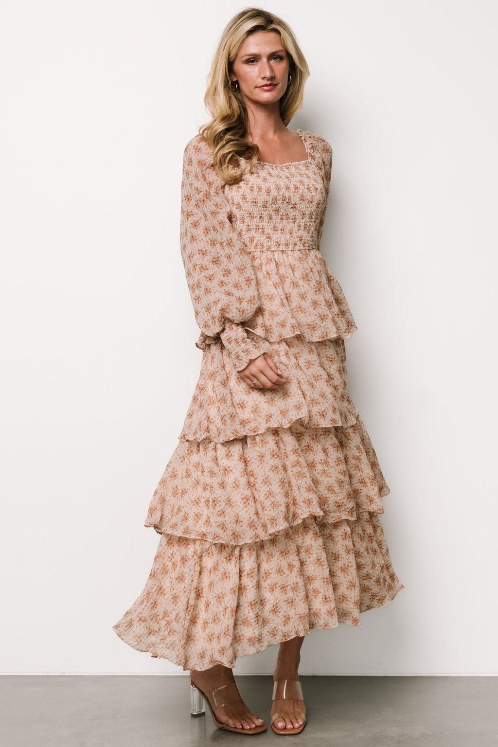 Miranda Tiered Maxi Dress | Taupe Floral