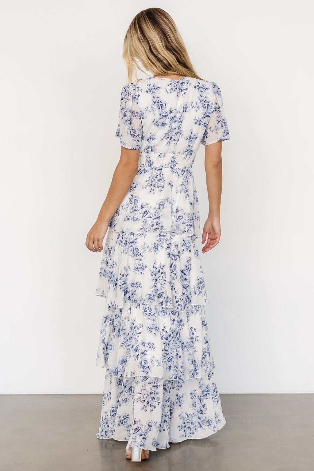 Montaigne Ruffle Maxi Dress | Off White + Blue