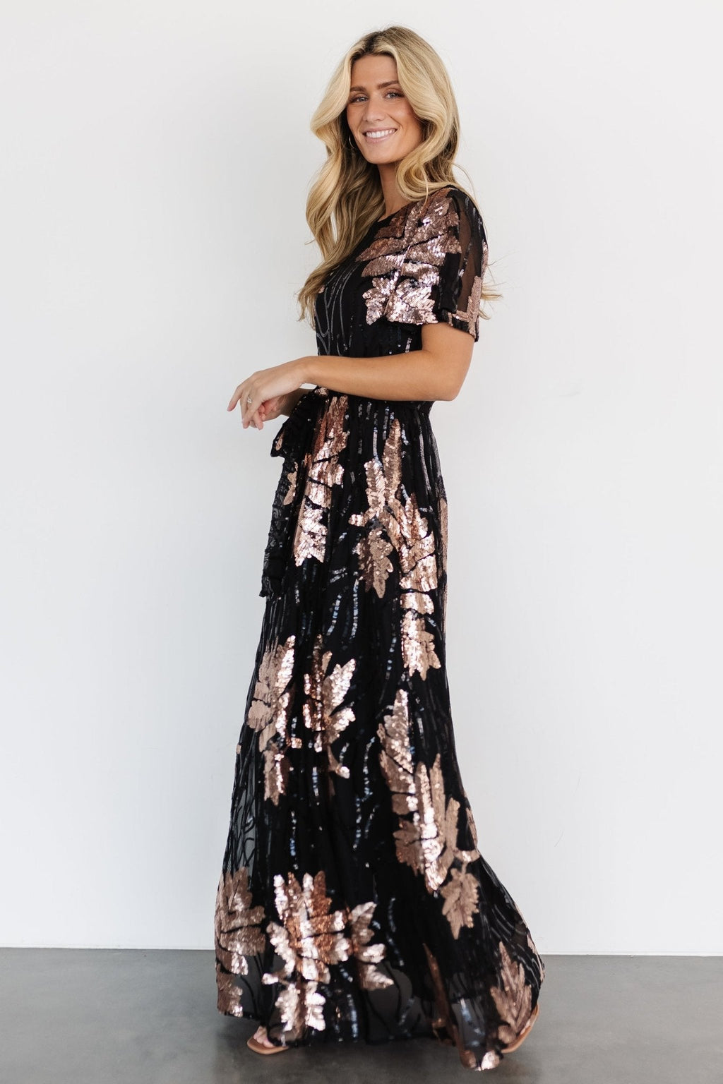 Muse Sequin Maxi Dress | Black + Rose