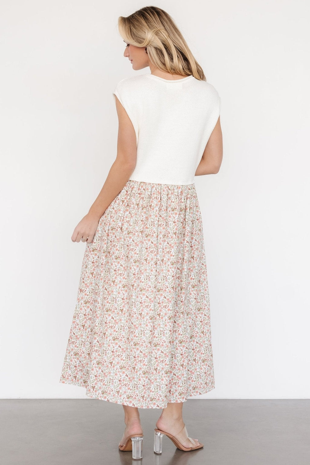 Myra Sweater Dress | Ivory + Coral Floral