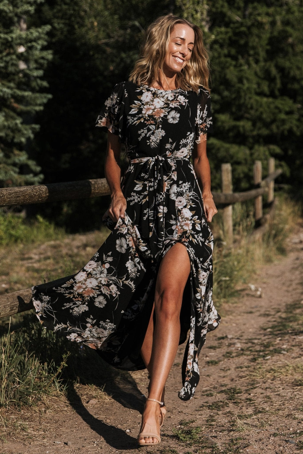 Naomi Short Sleeve Maxi Dress | Black Floral