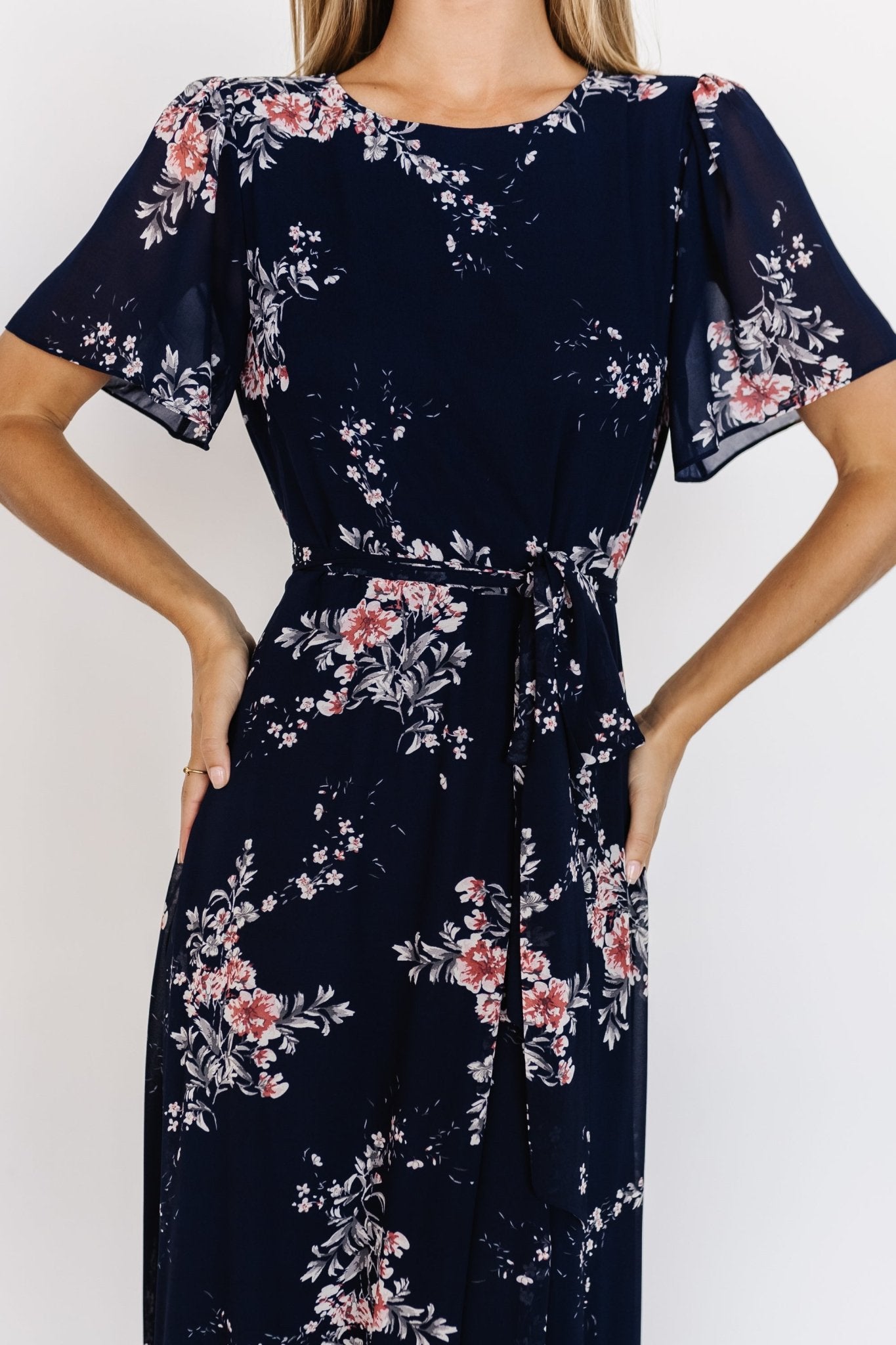 Naomi Short Sleeve Maxi Dress | Navy Floral