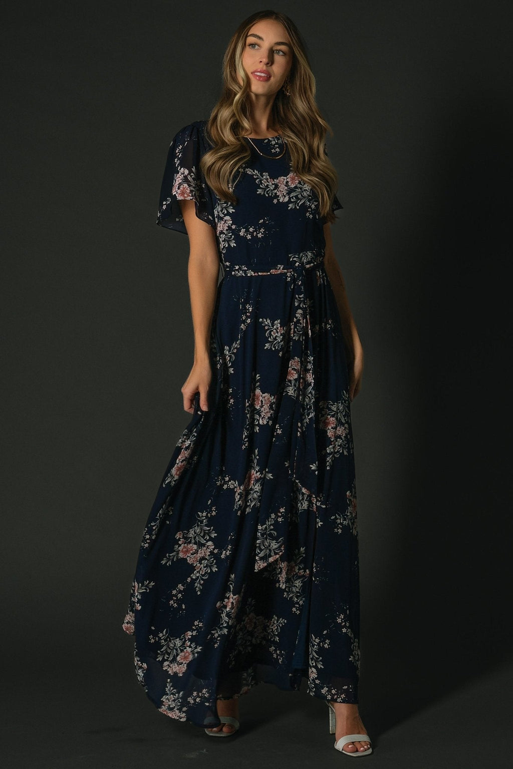 Naomi Short Sleeve Maxi Dress | Navy Floral