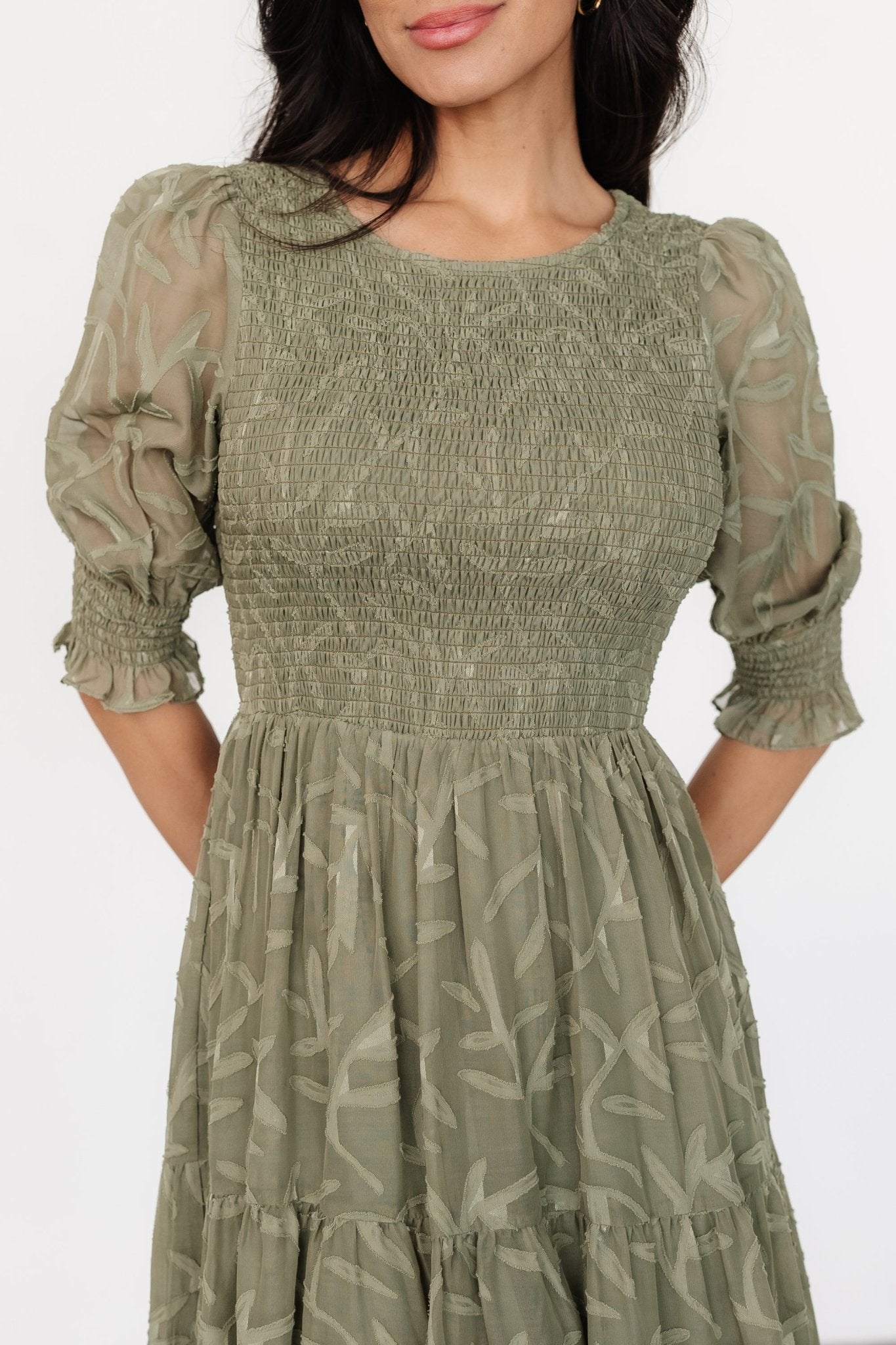 Nellie Smocked Midi Dress | Sage Green