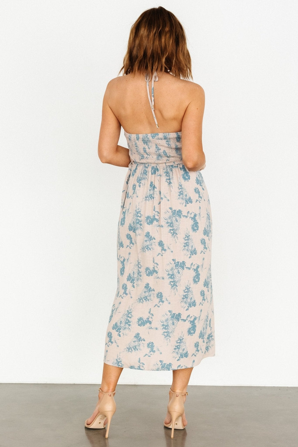 Nicole Faux Wrap Midi Dress | Natural + Blue