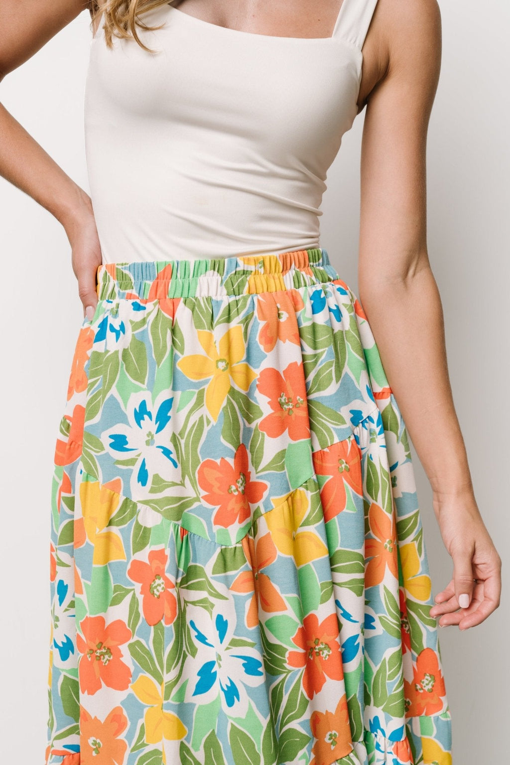 Nika Tiered Skirt | Orange + Blue Floral