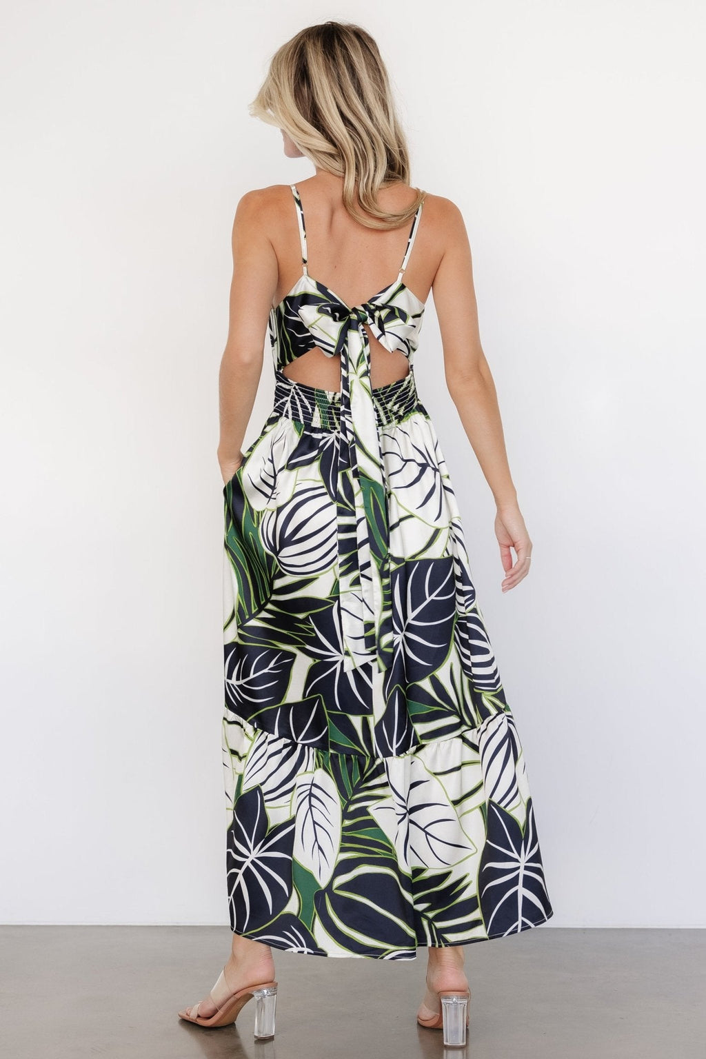Norita Tie Back Tank Dress | Black + Green Print