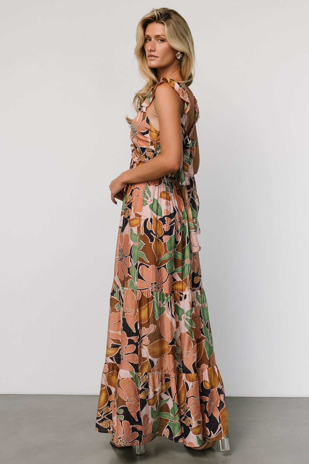 Nylah Back Tie Maxi Dress | Mocha Multi