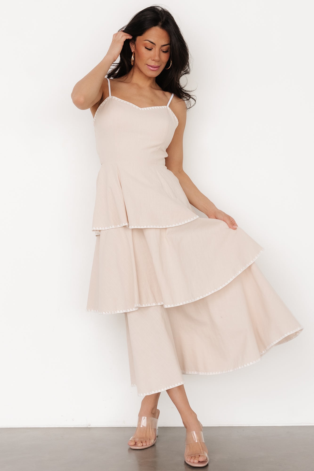 Odette Tiered Dress | Natural + White