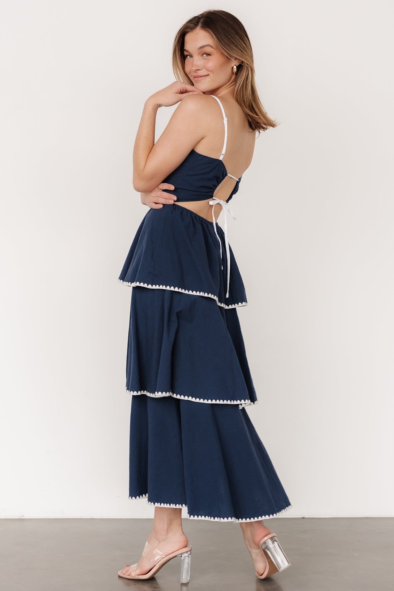 Odette Tiered Dress | Navy + White
