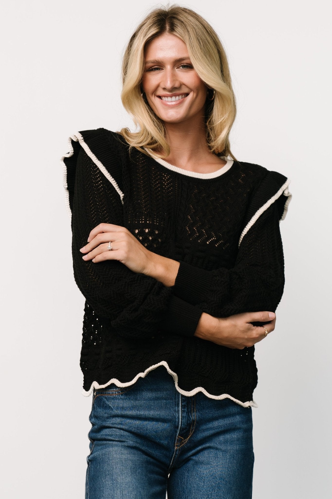 Oleya Knit Sweater Top | Black