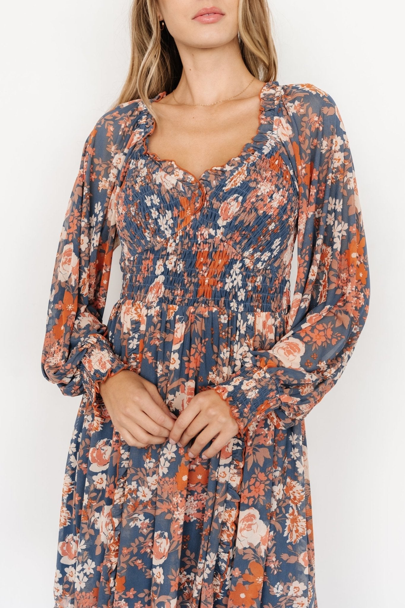 Parker Short Dress | Blue + Orange Floral