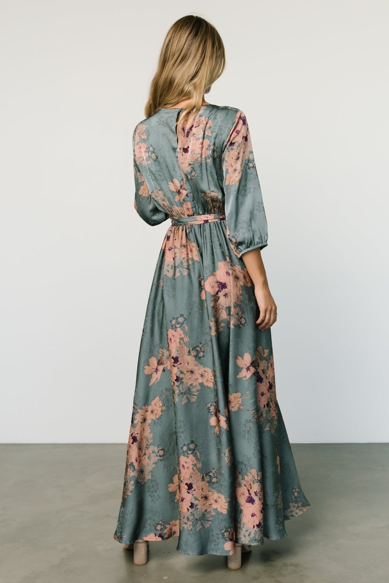 Paula Satin Maxi Dress | Blue + Pink Multi