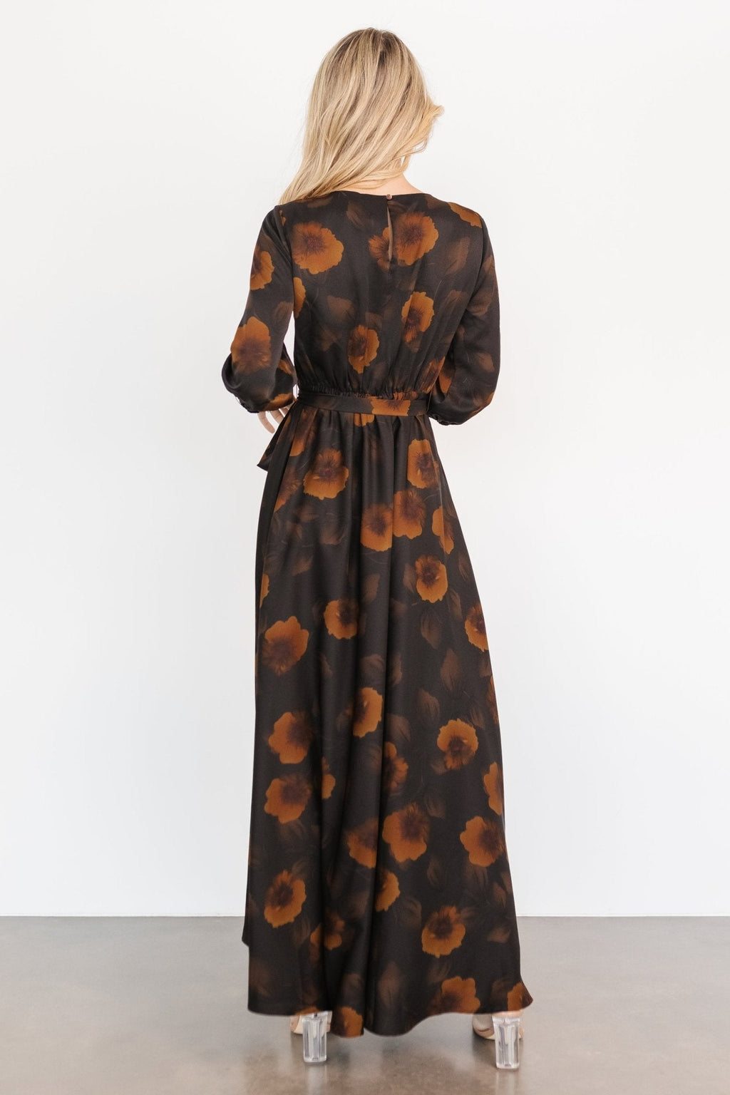Paula Satin Maxi Dress | Deep Brown Floral