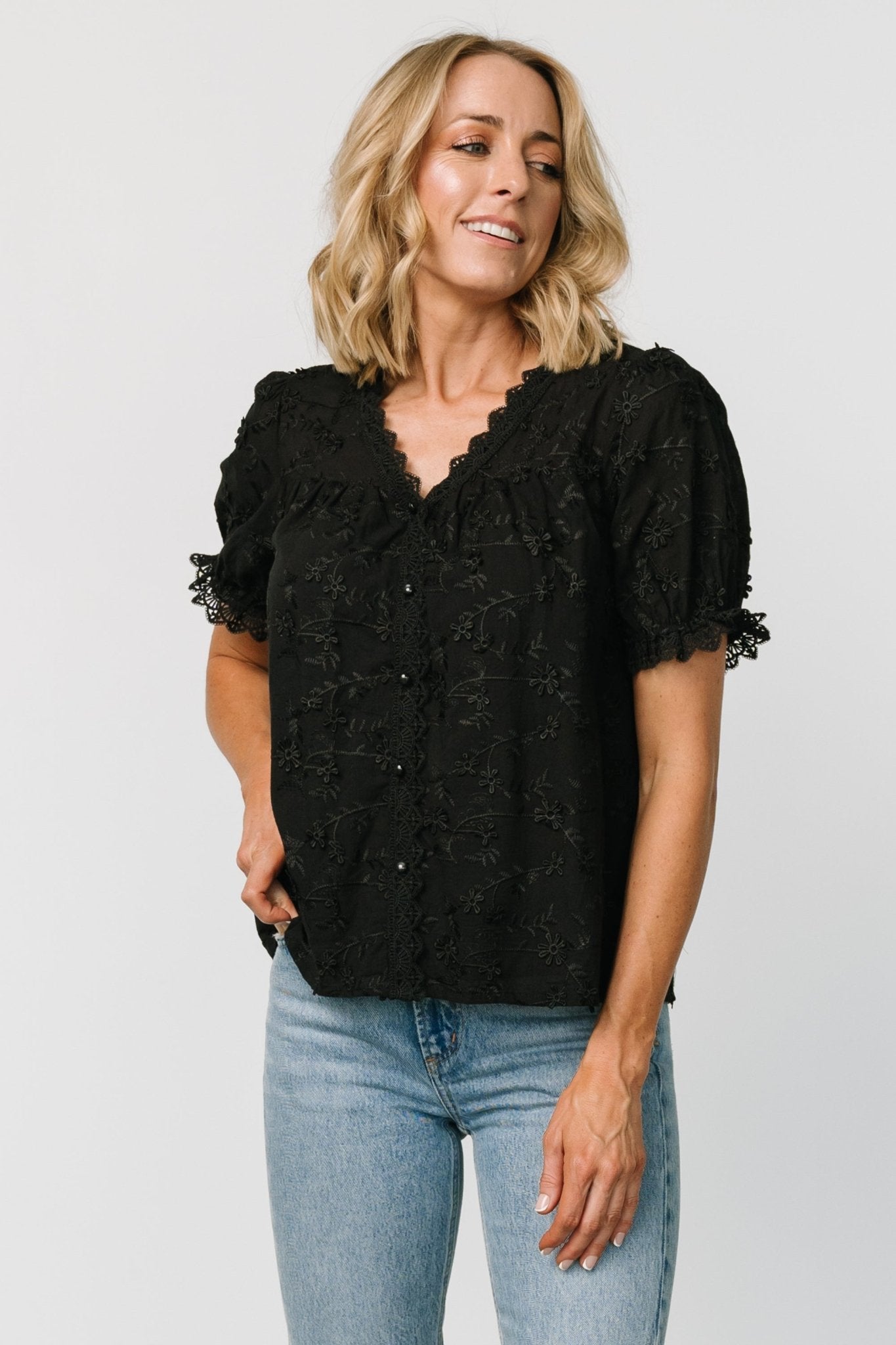 Pauline Embossed Top | Black