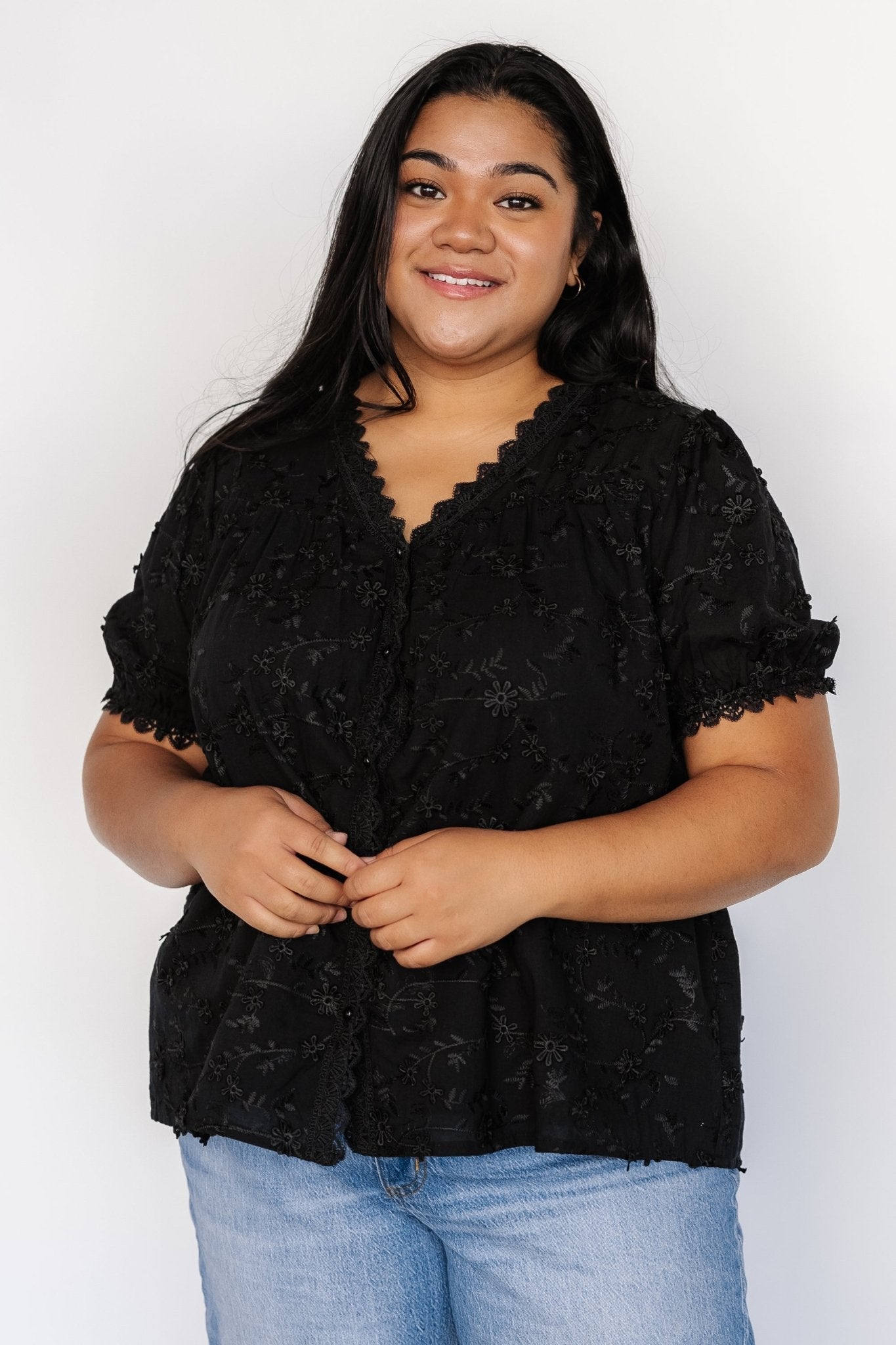 Pauline Embossed Top | Black